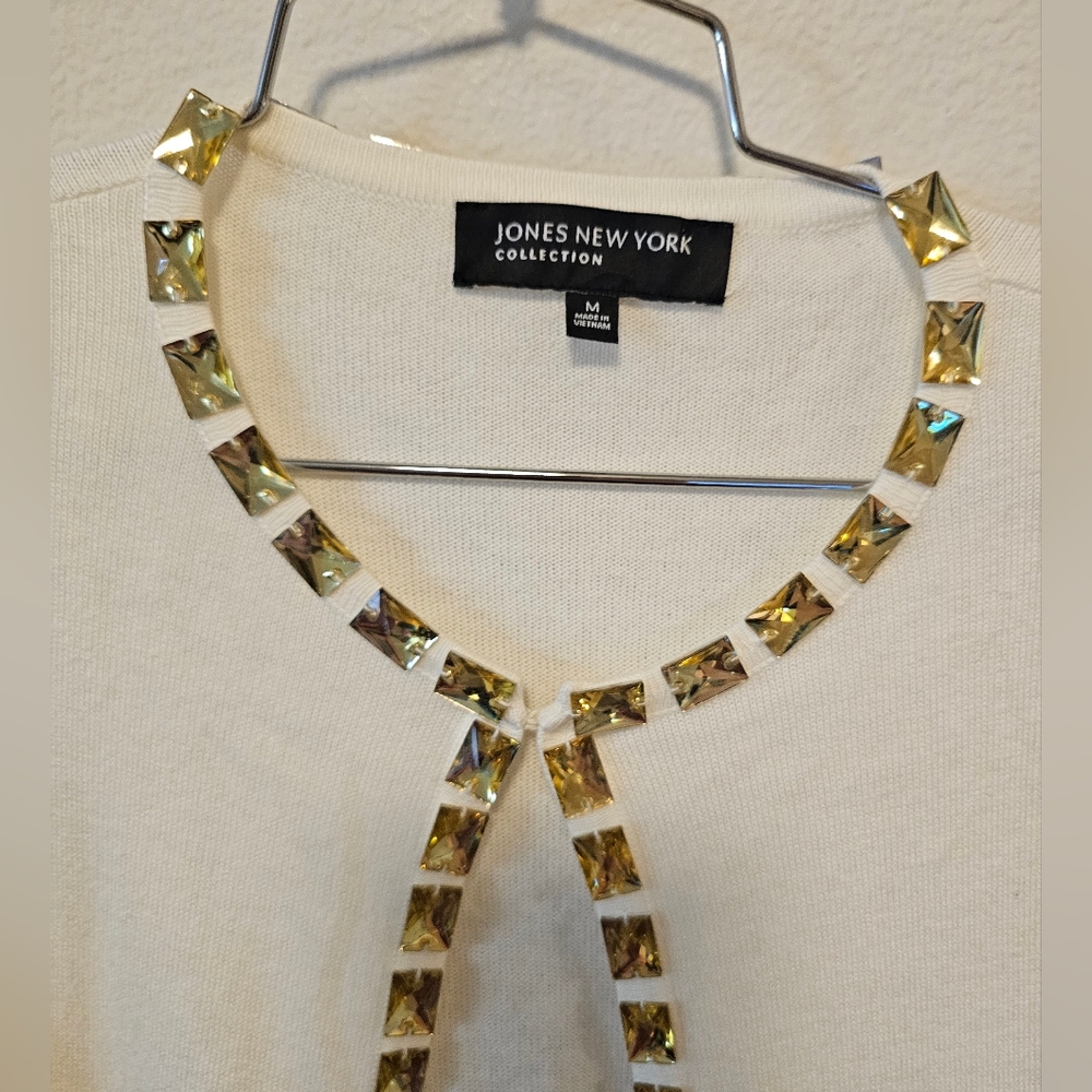 Jones New York Medium Cream Sweater w/ Citrine Color Beads - Picture 3 of 6